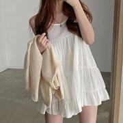 韩国chic夏季复古法式小众气质，减龄吊带裙雪纺连衣裙女宽松娃娃裙