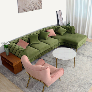 爱贝尔北欧简约布艺转角沙发，组合法式轻奢风，弧形拉扣高端家具定制