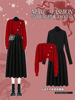 红色新年针织开衫毛衣女(毛，衣女)冬季2023韩系高级感黑色百褶连衣裙子