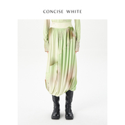 CONCISE-WHITE简白 印花中长款收腰半身裙