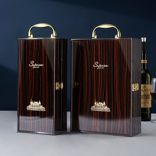 钢琴烤漆红酒礼盒双支包装盒，高档单双瓶红酒，木质盒子2装葡萄酒箱