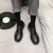 黑色上班休闲皮鞋男韩版潮流工作正装青年英伦学生马丁小皮鞋棉鞋