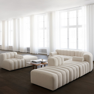 北欧现代模块沙发意式简约网红钢琴键沙发创意，设计师弧形沙发组合