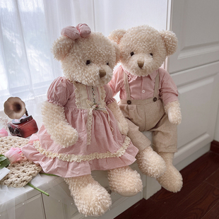 法式蕾丝穿裙泰迪熊压床娃娃，新婚礼物毛绒玩具情侣熊情人(熊情人)节礼物