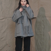 2023冬季韩版圆领双面毛呢大衣女中长款宽松减龄显瘦女外套