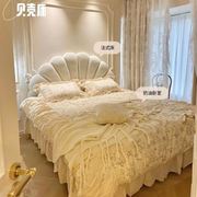 奶油风公主床现代简约主卧大床双人床1.5m小户型贝壳床布艺床婚床
