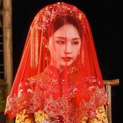 红盖头新娘结婚2023秀禾服高级出嫁红色，头纱巾蕾丝高档汉服蒙头红