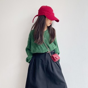 韩国童装女童纯色毛衣，洋气时髦2024春装，中大儿童绿色百搭针织衫