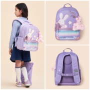 出口韩女童女宝紫色，卡通亮片兔，炫彩拼接低年级双肩背包