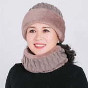 秋冬季女士中老年妈妈保暖毛线针织帽子，冬天老人奶奶加厚围脖帽子