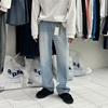 韩国男装直播mento夏季重工，浅色磨白水洗高品，阔腿直筒牛仔裤
