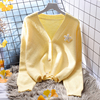 黄色小清新短款毛衣外套，女宽松外穿2022春季韩版外搭针织开衫