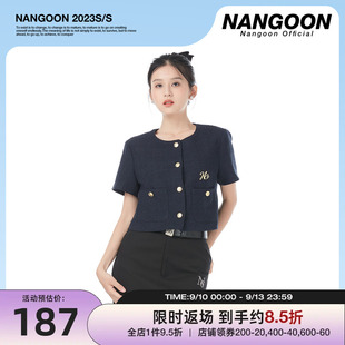 nangoon小香风藏蓝色外套姐姐，风设计感气质短袖设计感原创上衣