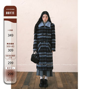 2toyoung巴赫大衣 复古拼接格纹呢子大衣女冬季长款直筒毛呢外套