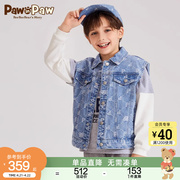 PawinPaw卡通小熊童装2024年春夏季男童满印牛仔马甲外套时尚