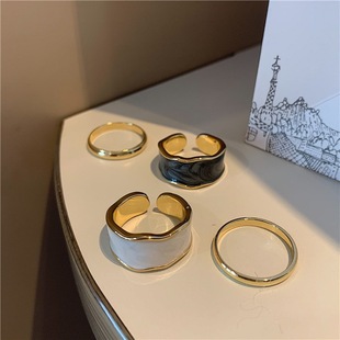 欧美s925银珐琅戒指女复古法式气质，宽版开口指环时尚个性食指戒潮