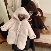 儿童外套秋冬2024中小男女童，加绒加厚韩版羊羔毛长款保暖大衣