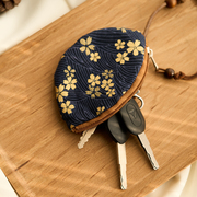 布艺小巧创意汽车钥匙包，保护套钥匙扣钥匙包通用女士，抽拉式收纳包