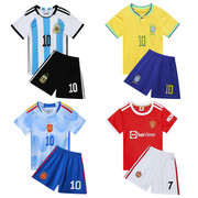 阿根廷巴西儿童足球服套装男女，小学生足球训练服梅西c罗球衣(罗球衣)定制