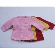 纯手工编织女宝宝毛衣开衫婴儿粉色红色黄色