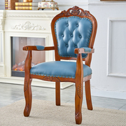 美式餐椅实木雕花真皮椅家用欧式椅子复古现代简约麻将酒店法