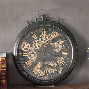 复古美式挂钟创意齿轮，钟表装饰铁艺壁饰，金属客厅欧式静音大号客厅
