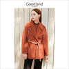 配腰带Goodland美地女装冬季中长款纯羊毛双面呢大衣外套
