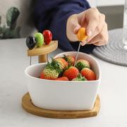 创意干果盘陶瓷沙拉碗带叉，家用水果盘碗客厅个性，糖果篮小吃点心盘
