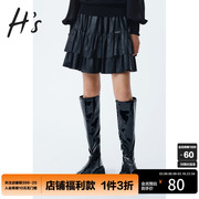 HS奥莱冬季商场同款黑色褶皱a字高腰小个子时尚短裙半身裙女