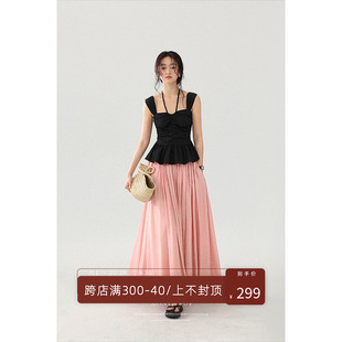 美丽的皇帝春桃少女，大裙摆a字，半身裙2024夏季气质显瘦长裙
