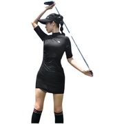 高尔夫女装夏韩版连衣裙黑色，显瘦golf裙子运动修身弹力，韩风连衣裙