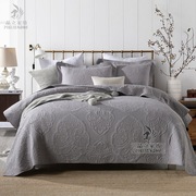 美式素色绣花纯棉，床上用品三件套跨境水洗，加厚床单床盖式纯色