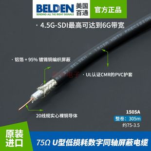 美国BELDEN百通1505A 同轴视频电缆RG-59/U国标75-3.5高清HD SDI