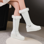 女童靴子长筒靴2023冬季加绒棉靴公主皮靴高筒靴，白色儿童鞋雪地靴