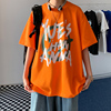 橘色短袖男夏季t恤纯棉橙色，宽松ins美式高街重磅潮牌正肩原创国潮