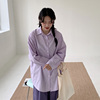 自制日系温柔风奶油紫色衬衫女复古简约设计感香芋紫纯棉长袖衬衣
