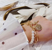 韩国东大门欧美风粗链条珍珠ins小众设计双层手链手镯饰品女