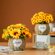 塑料仿真花束向日葵盆栽假花客厅茶几装饰卧室摆设桌面摆件干花艺