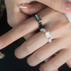 金美澳月光石可爱小猫咪，戒指女小众设计动物，造型食指中指珠子指环