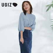 ugiz商场同款2022夏季韩版女装，纯色泡泡袖，雪纺衬衫女ubsf921
