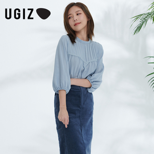 UGIZ商场同款2022夏季韩版女装纯色泡泡袖雪纺衬衫女UBSF921