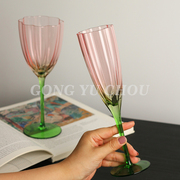 复古法式花瓣红酒杯高脚杯高颜值香槟，杯高级感水晶玻璃白葡萄(白葡萄)酒杯
