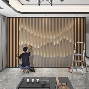 简约山水壁画轻奢办公室背景墙装饰茶室壁纸8D现代新中式风格墙纸