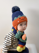 .宝宝帽子秋冬可爱婴儿毛线帽，围巾套装冬天男女童帽保暖儿童套头