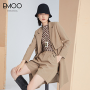 EMOO杨门秋装中长款直筒西装外套女纯色外套收腰显瘦风衣