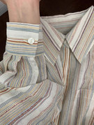 今年流行条纹衬衫女~设计师款~彩色棉麻宽松休闲衬衣气质上衣