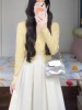 奶黄色针织开衫，女2024春季修身百搭薄款简约毛衣外套短款上衣