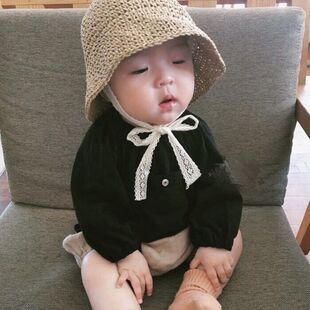 ins夏季婴儿童草帽子，韩国女宝宝，遮阳防晒亲子男童渔夫帽沙滩