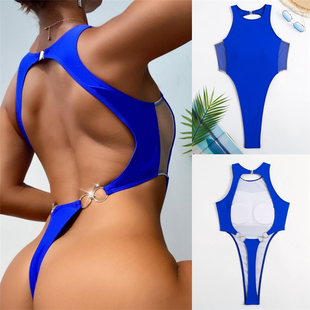 纯色连体泳衣夏季露背性感比基尼女士沙滩显瘦一体式泳装