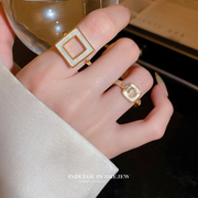 锆石戒指女开口可调节指环设计感镂空方形，气质食指戒手饰配饰